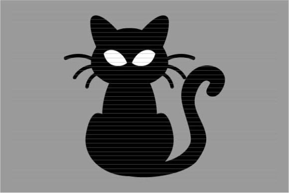 Black Cat Silhouette Sitted White Eyes