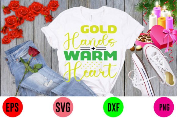 Cat T-Shirt Design: Gold Hands Warm Heart