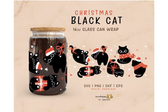 Christmas Black Cats Glass Can Wrap SVG