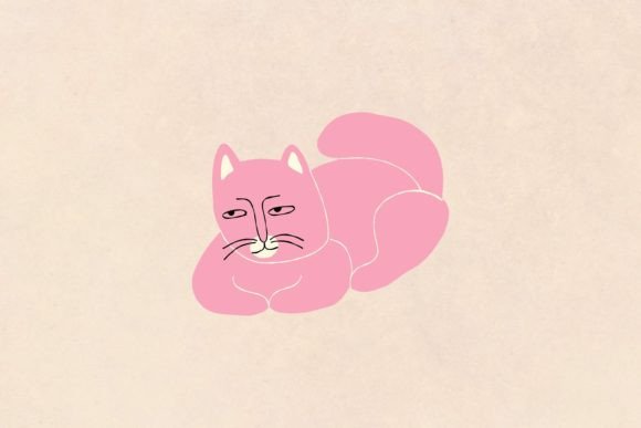 Comic Pink Cat with Lovely Face