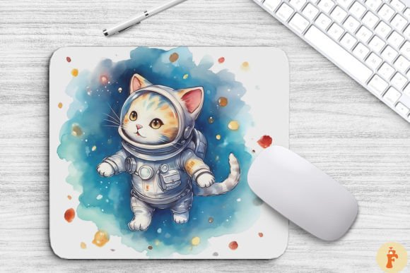 Cute Astronaut Manx Cat Mouse Pad