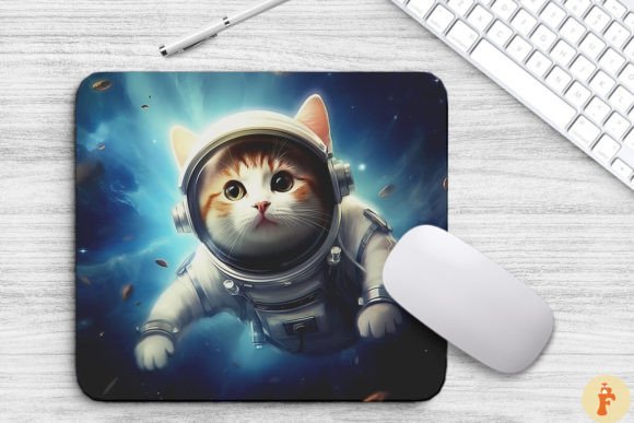 Cute Astronaut Turkish Van Cat Mouse Pad