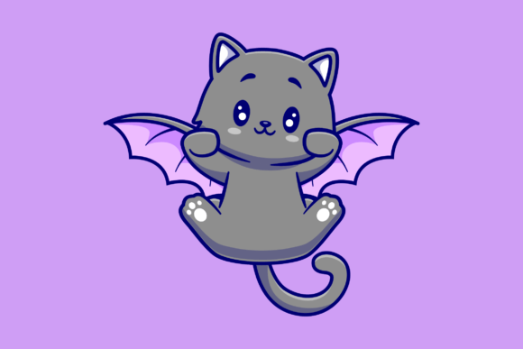 Cute Cat Bat Flying Cartoon Illustration