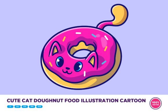 Cute Cat Doughnut Food Illustration