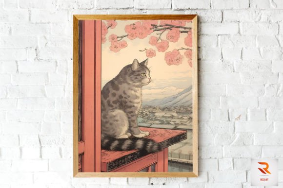 Cute Cat on Window Japanese Style