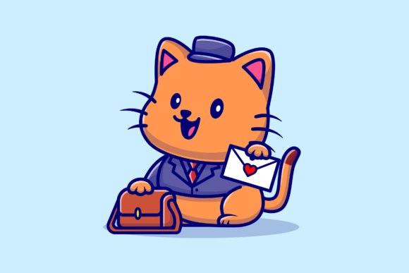 Cute Cat Postman Cartoon Illustration