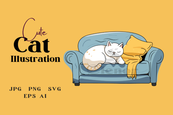 Cute Cat Sleeping on Sofa Illustration