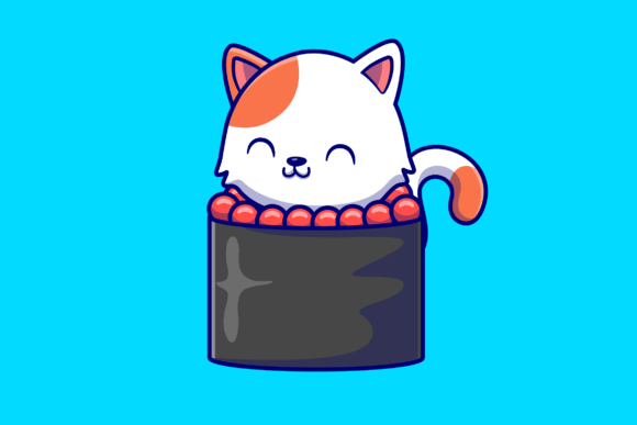 Cute Cat Sushi Cartoon Illustration