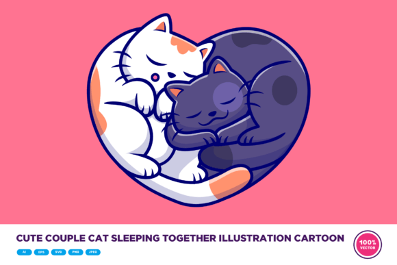 Cute Couple Cat Sleeping Together