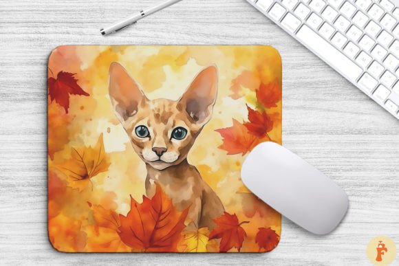 Cute Devon Rex Cat in Fall Mouse Pad