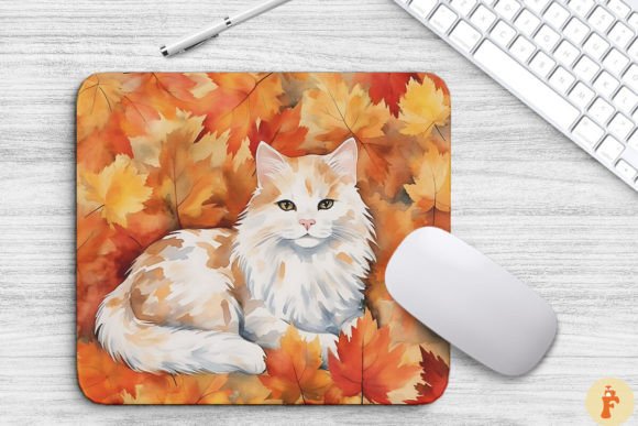 Cute Turkish Van Cat in Fall Mouse Pad