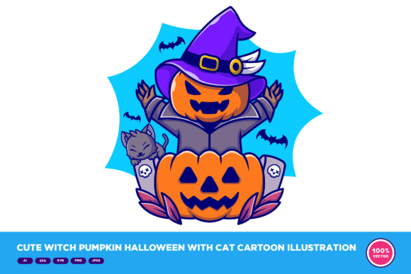 Cute Witch Pumpkin Halloween with Cat