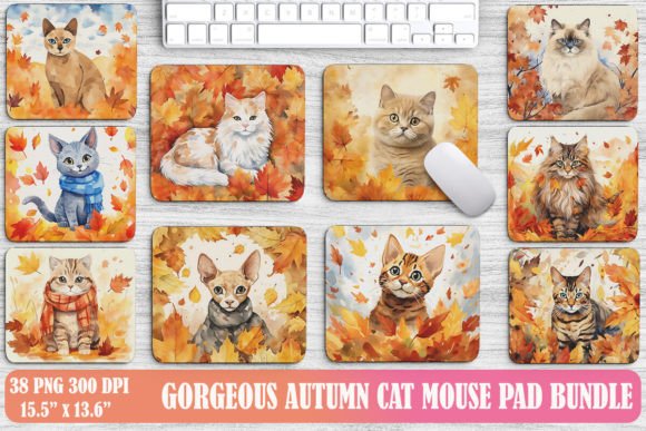 Gorgeous Autumn Cat Mouse Pad Design