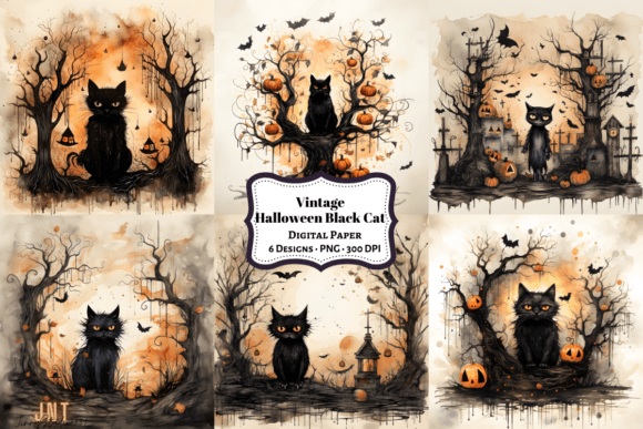 Halloween Black Cat Digital Paper
