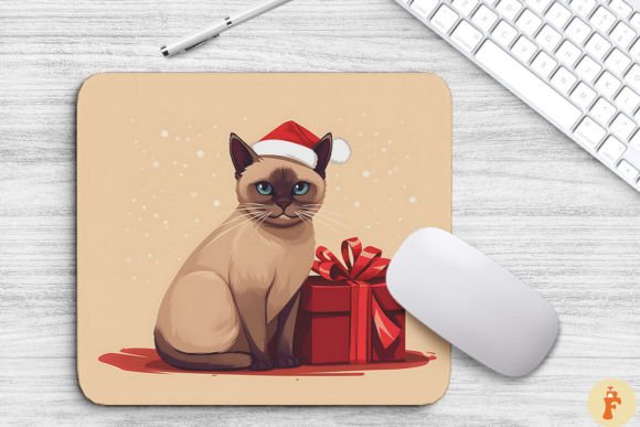 Kawaii Christmas Burmese Cat Mouse Pad